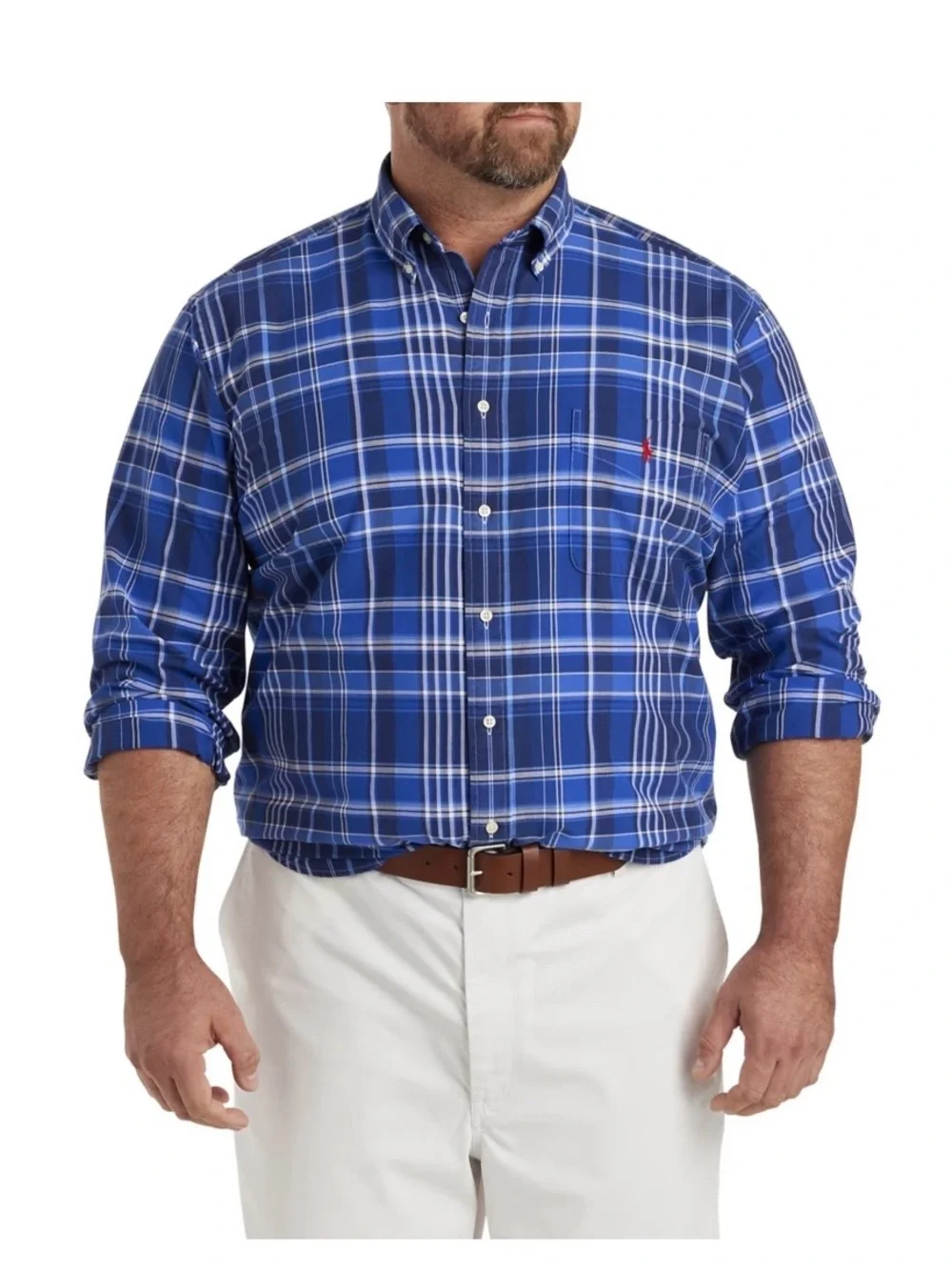 POLO RALPH LAUREN PERFORMANCE BLUE PLAID FLESH PONY BUTTON DOWN SHIRT Sz3XB